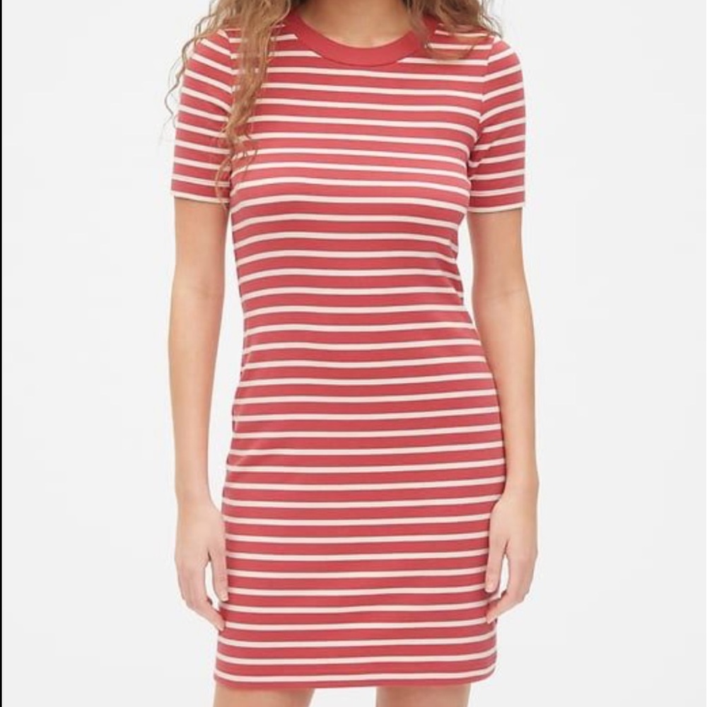 Gap Women’s Modern Stripe Short Sleeve Dress, NWT. Pink and white.Medium petite.